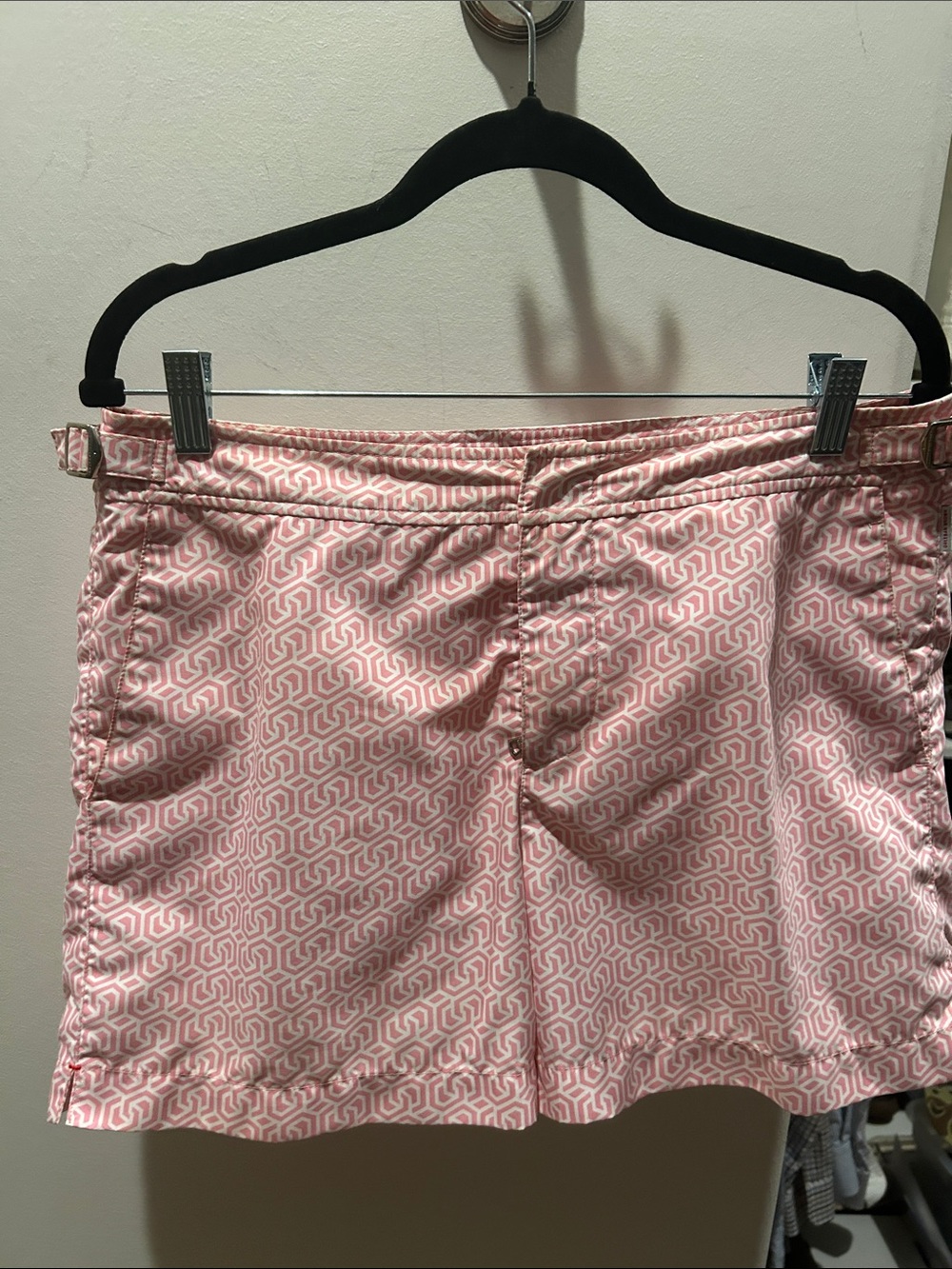 Orlebar Brown Pink and White Geometric Swim Trunks